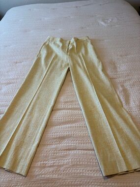 Lafayette 148 New York Pale Yellow Pixelated Wool Twill Gates Dress Pants Size 6